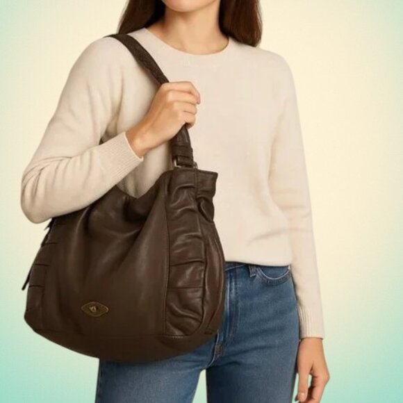 Boho Chic Slouchy Gray Leather Hobo Shoulder Bag Elliott Lucca - Picture 1 of 12